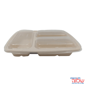 מגש מלבני מחולק+מכסה 3תאים מתכלה 800 מ'ל