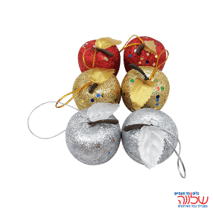 6 תפוחים קלקר צבעוני נצנץ לתלייה 15X24.5 ס"מ