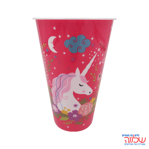 כוס פלסטיק חד קרן ורוד