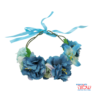 זר פרחים לראש 17 ס"מ כחול