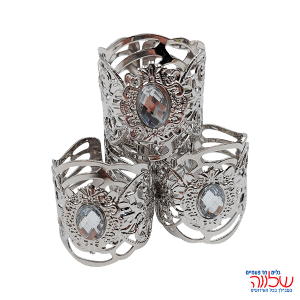 חבק מפיות מתכת כסף אבן יהלום 4 יחידות