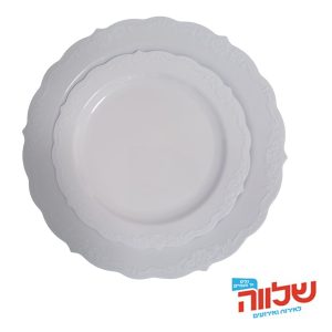 סט 16 צלחות מהודרות LIA 8+8/דמוי וינטג' לבן